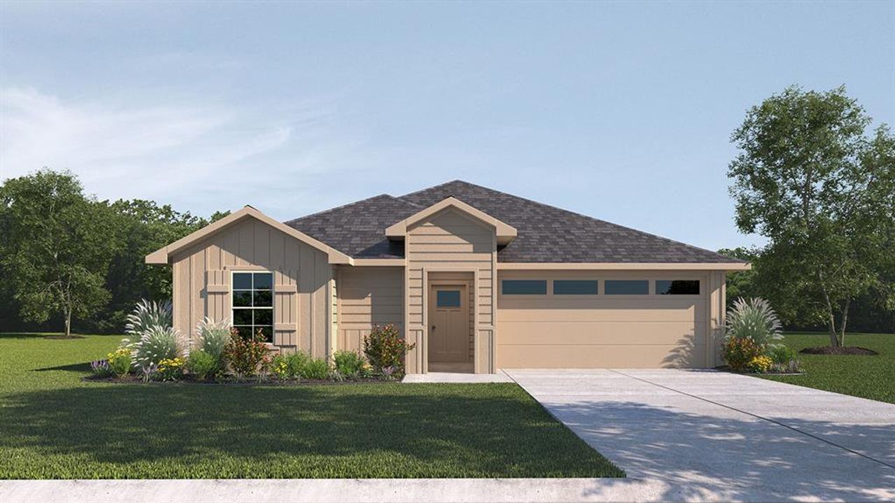 Front exterior of a new home in Wildwood, Royse City, TX, highlighting curb appeal (Image 2).