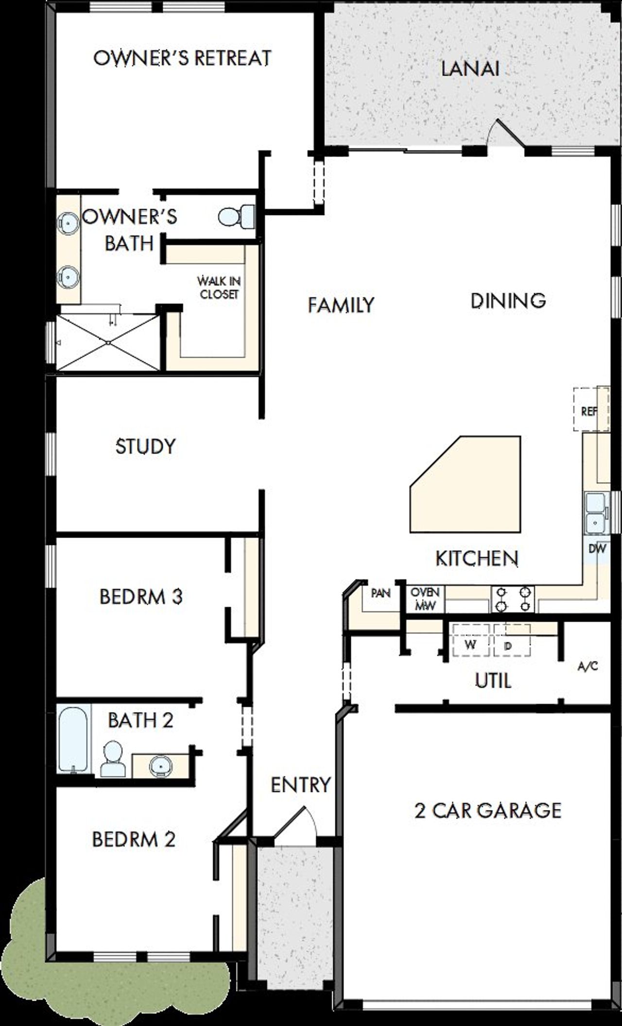 2D floor plan layout of this home in Oakfield at Mount Dora Village Series, Mount Dora, FL (Image 2).