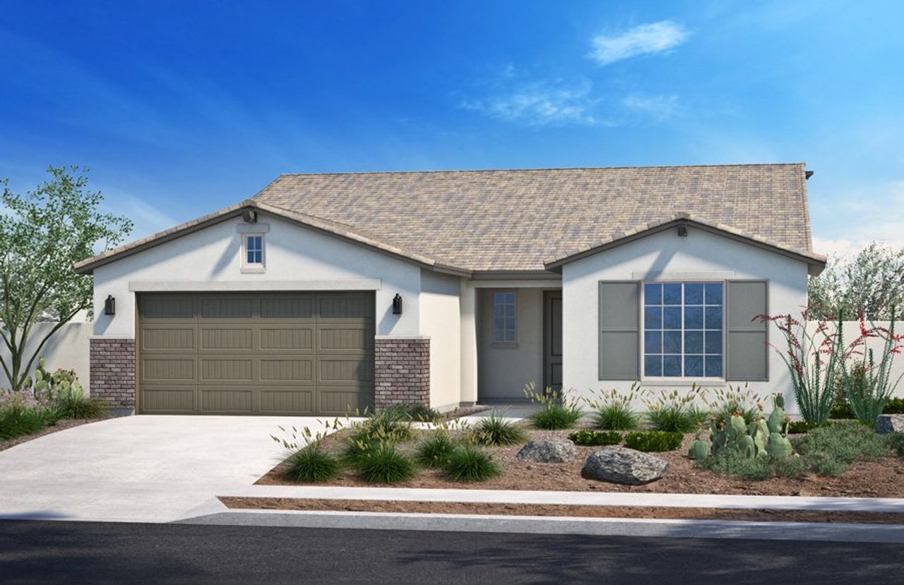 Representative exterior photo of a completed home built from the Plan 2492 by Homes by Towne in Stonefield, Surprise, AZ (Image 2).