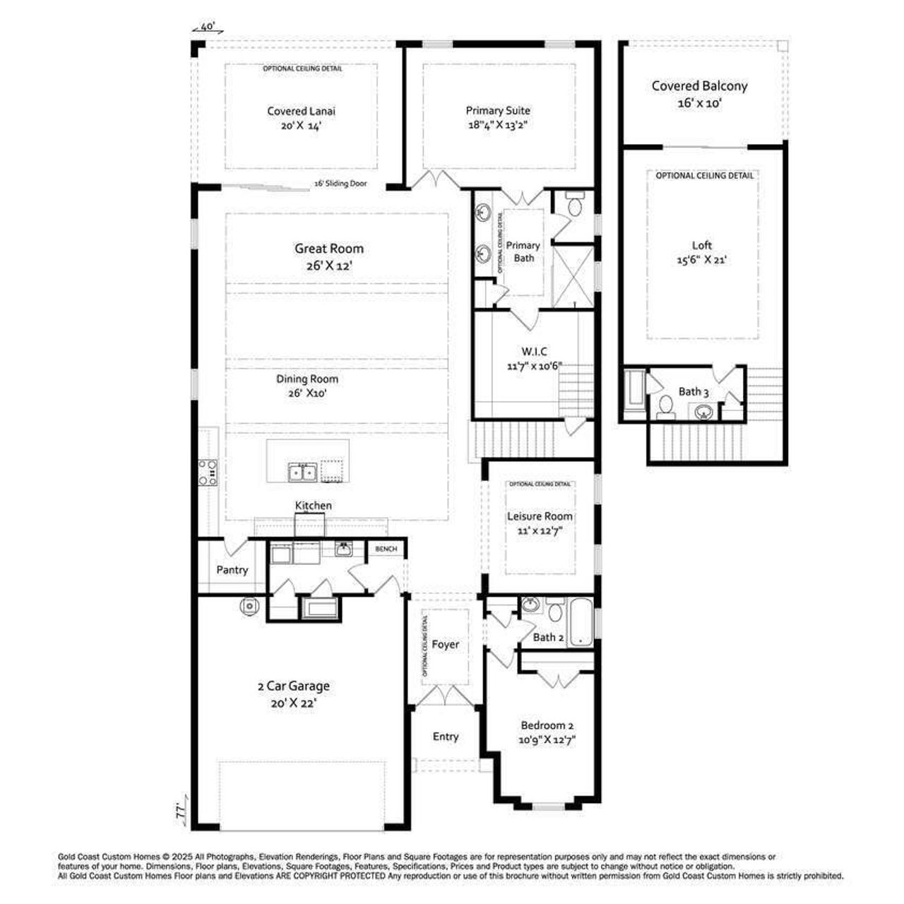 2D floor plan layout for the The San Marino Loft by Gold Coast Custom Homes in Palm Coast Plantation, Palm Coast, FL (Image 2).
