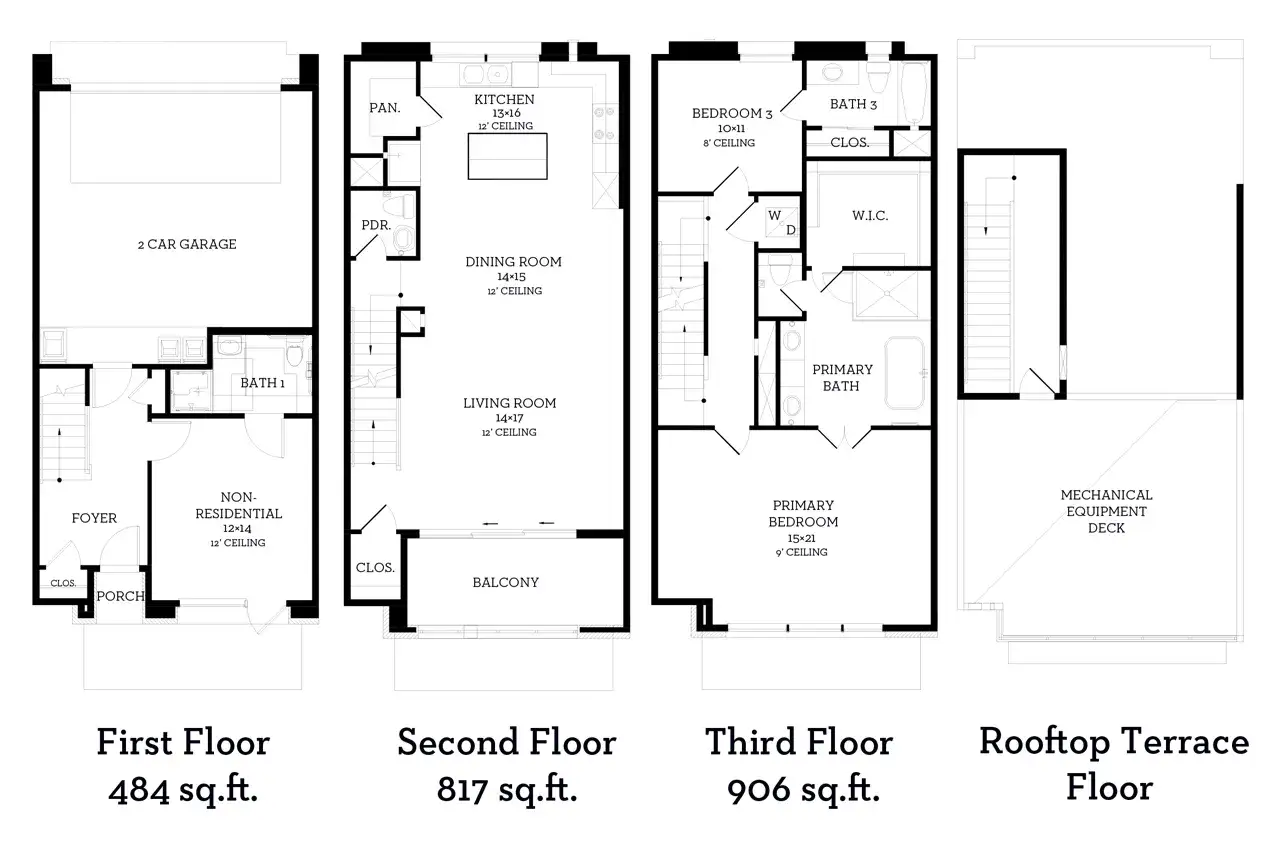 2D floor plan layout of this home in MUELLER EIGHT LIVE WORK COLLECTION, Austin, TX (Image 2).