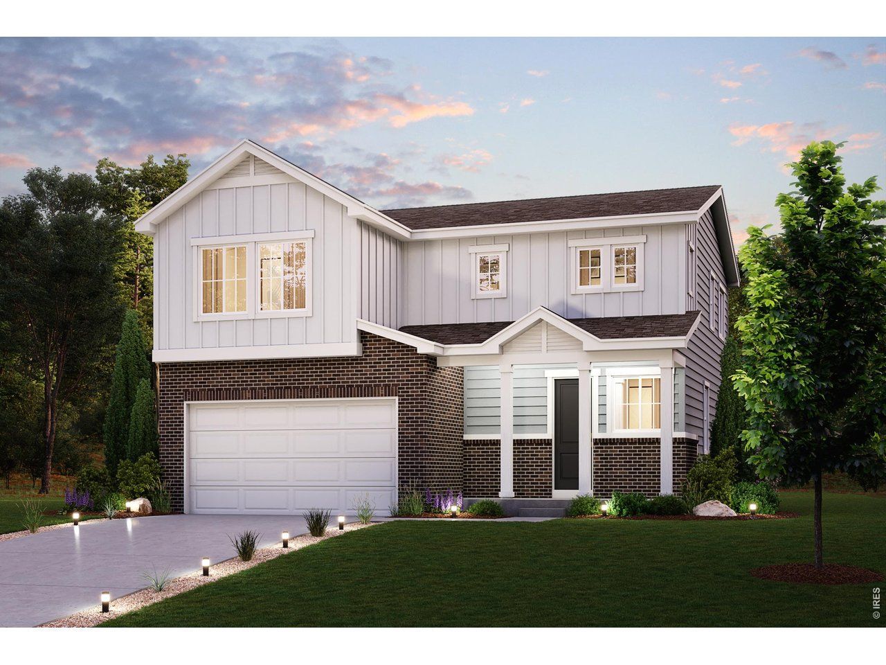 Front exterior of a new home in The Overlook at Johnstown Farms, Johnstown, CO, highlighting curb appeal (Image 2). Front exterior of a new home in The Overlook at Johnstown Farms, Johnstown, CO, highlighting curb appeal (Image 2).