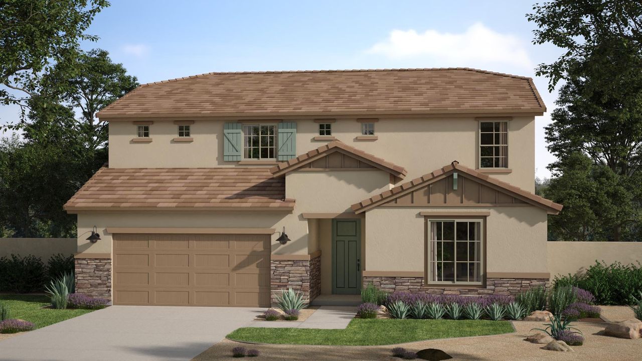 Representative exterior photo of a completed home built from the Wrightson by Risewell Homes in Bentridge, Buckeye, AZ (Image 2).