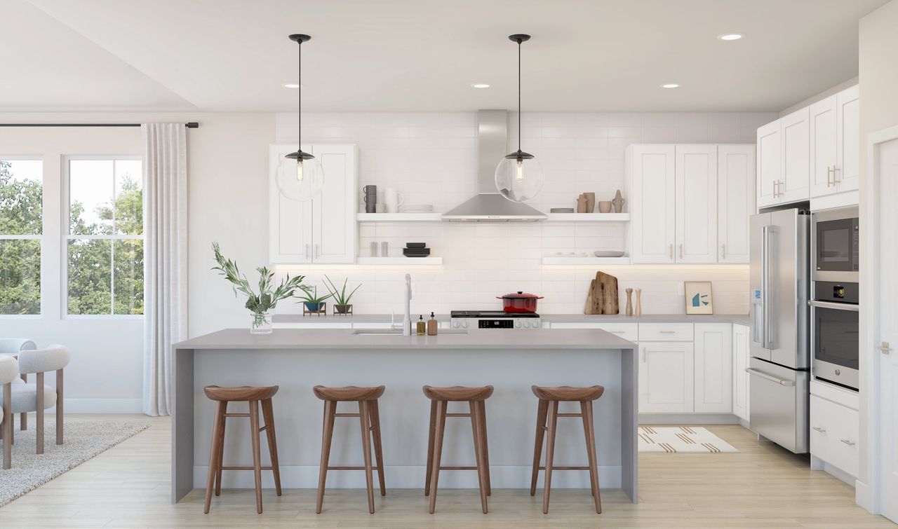 Kitchen with pendant lighting & floating shelves Kitchen with pendant lighting & floating shelves