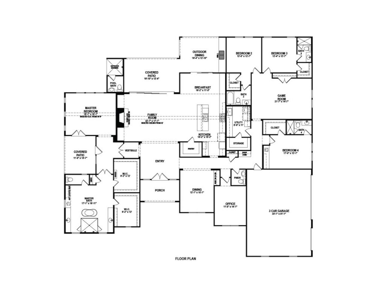 2D floor plan layout for the 4349 by Gracepoint Homes in The Cedars, Plantersville, TX (Image 2). 2D floor plan layout for the 4349 by Gracepoint Homes in The Cedars, Plantersville, TX (Image 2).
