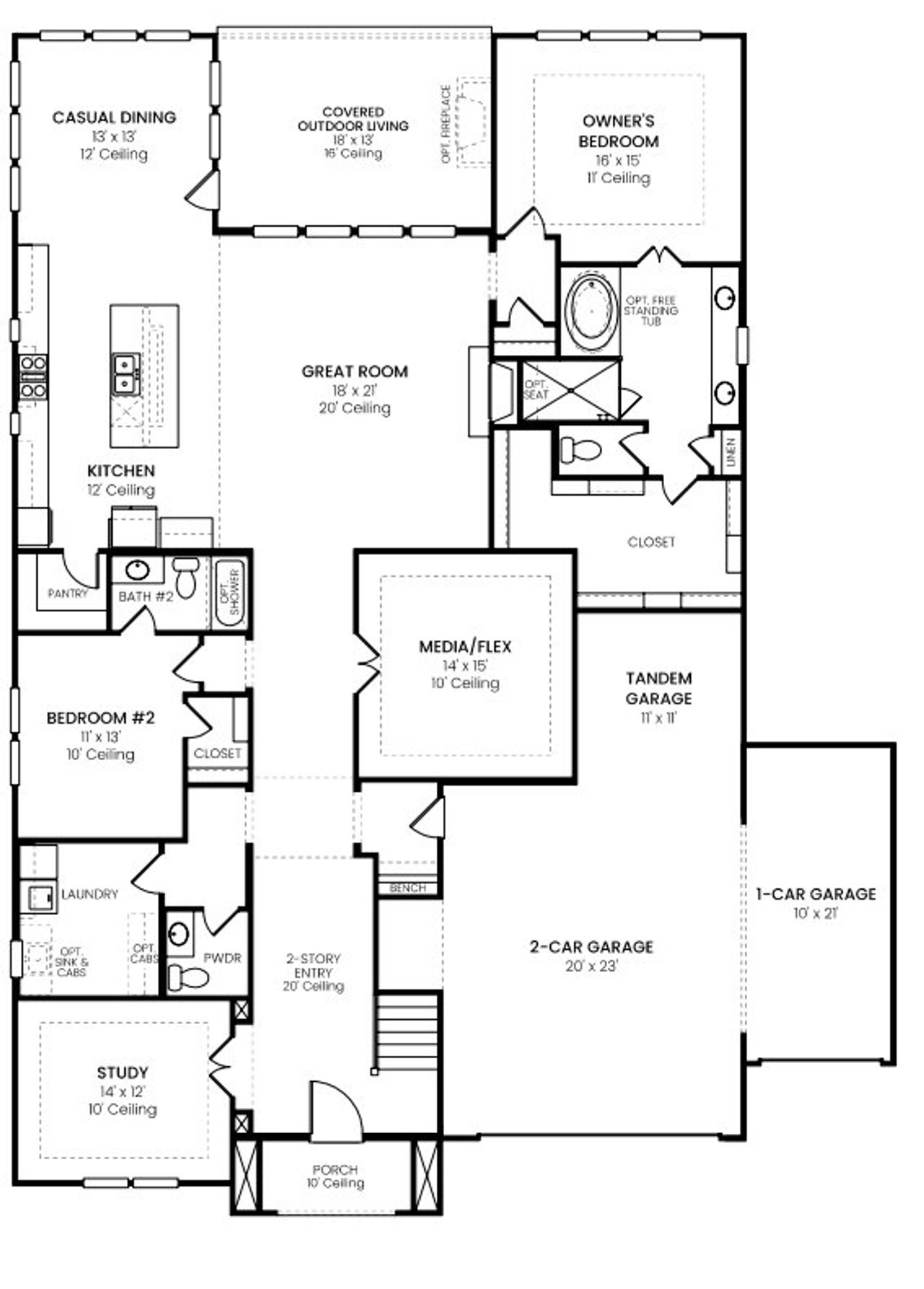 2D floor plan layout for the Plan 5062 by Tradition Homes in Mosaic – 70′ Lots, Prosper, TX (Image 2).