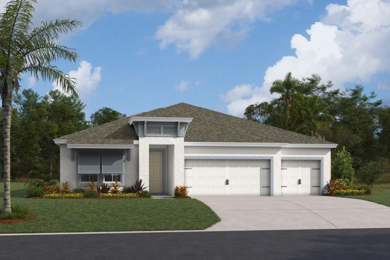 Representative exterior photo of a completed home built from the Bayside I by Homes by WestBay in Pasadena Woods, Wesley Chapel, FL (Image 2).