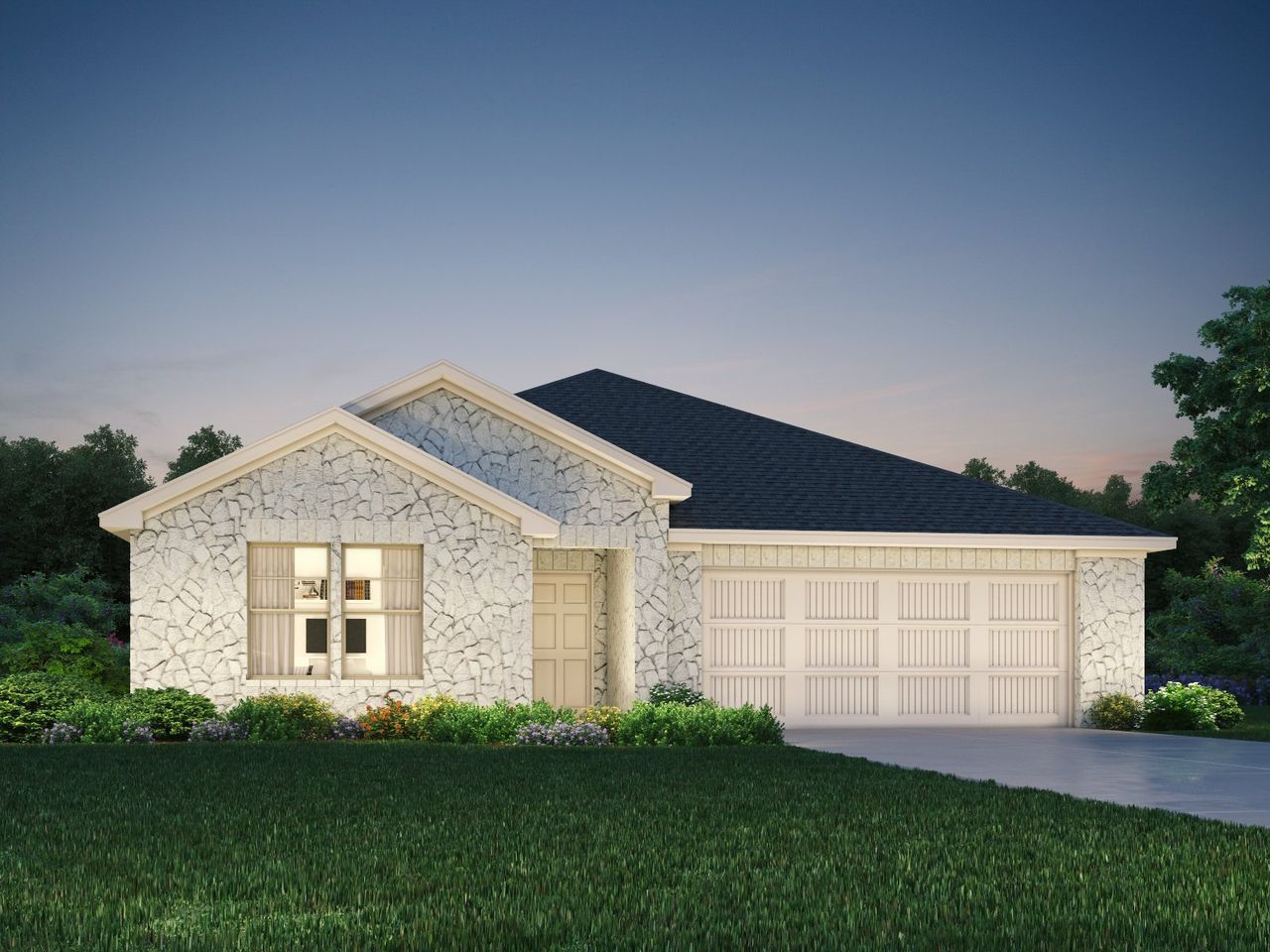 Representative exterior photo of a completed home built from the The Preston (403) by Meritage Homes in Butler Farms - Boulevard Collection, Liberty Hill, TX (Image 2).