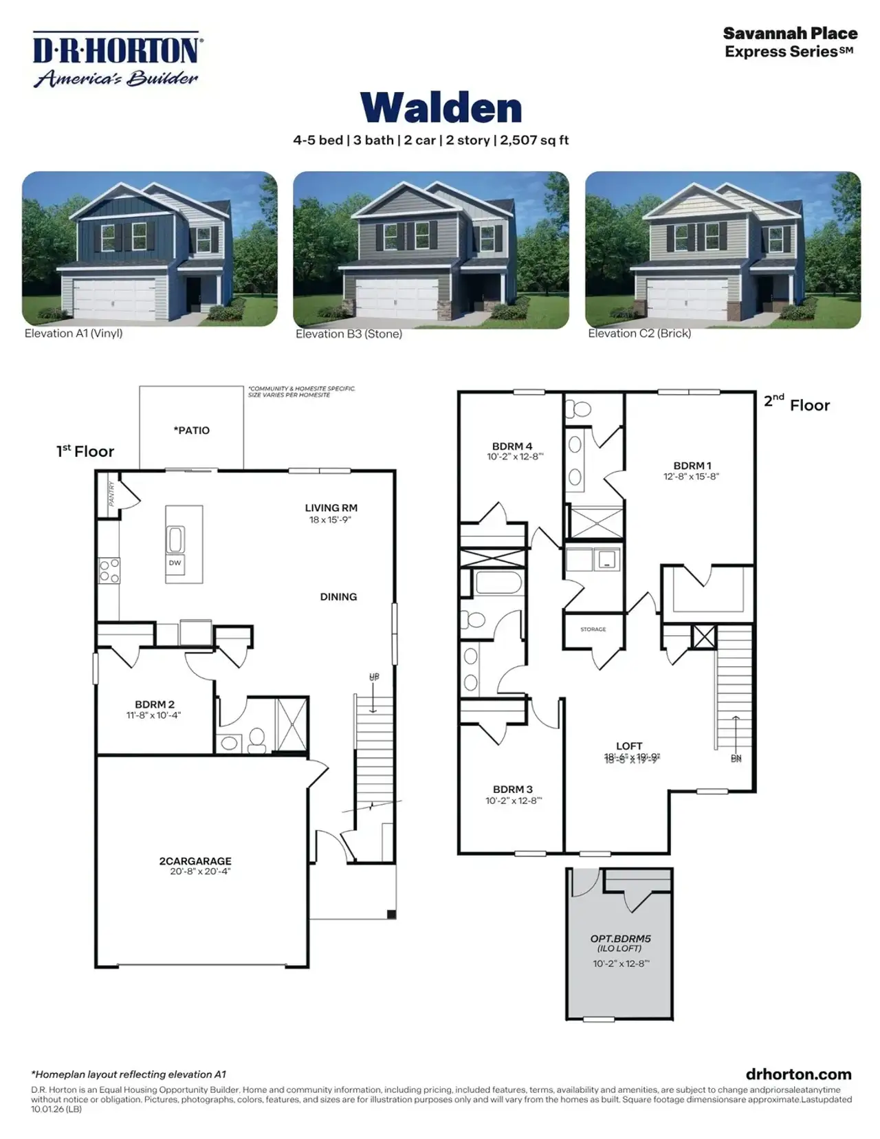 2D floor plan layout for the Walden - Express by D.R. Horton in Savannah Place, Wilson, NC (Image 2).