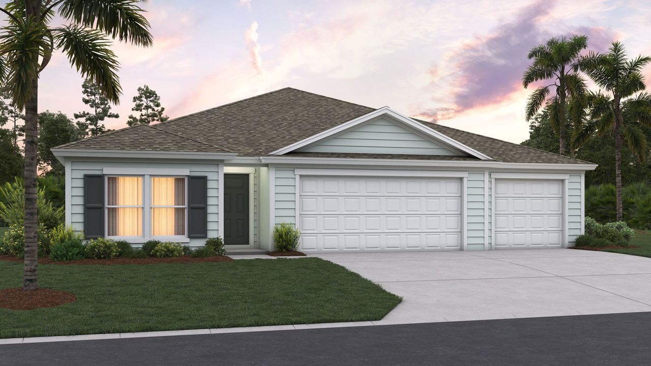 Representative exterior photo of a completed home built from the DENHAM by D.R. Horton in Sawmill Branch Express, Palm Coast, FL (Image 2).