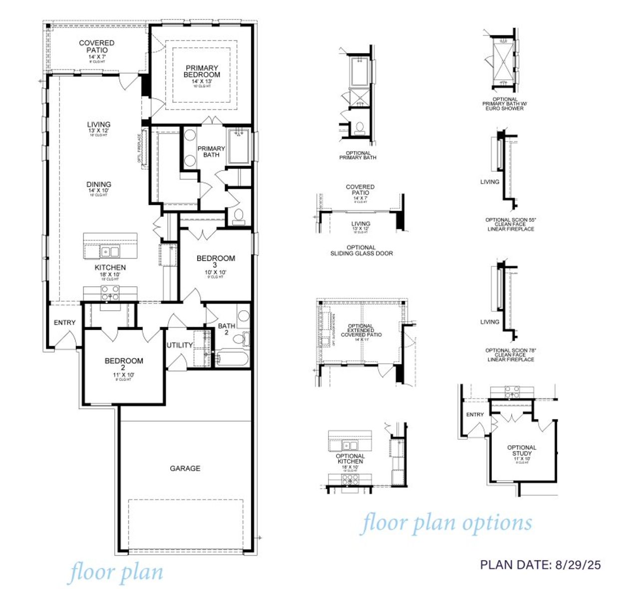 2D floor plan layout for the Rosebud 1398 by J. Patrick Homes in Grange 40' Homesites, Katy, TX (Image 2).