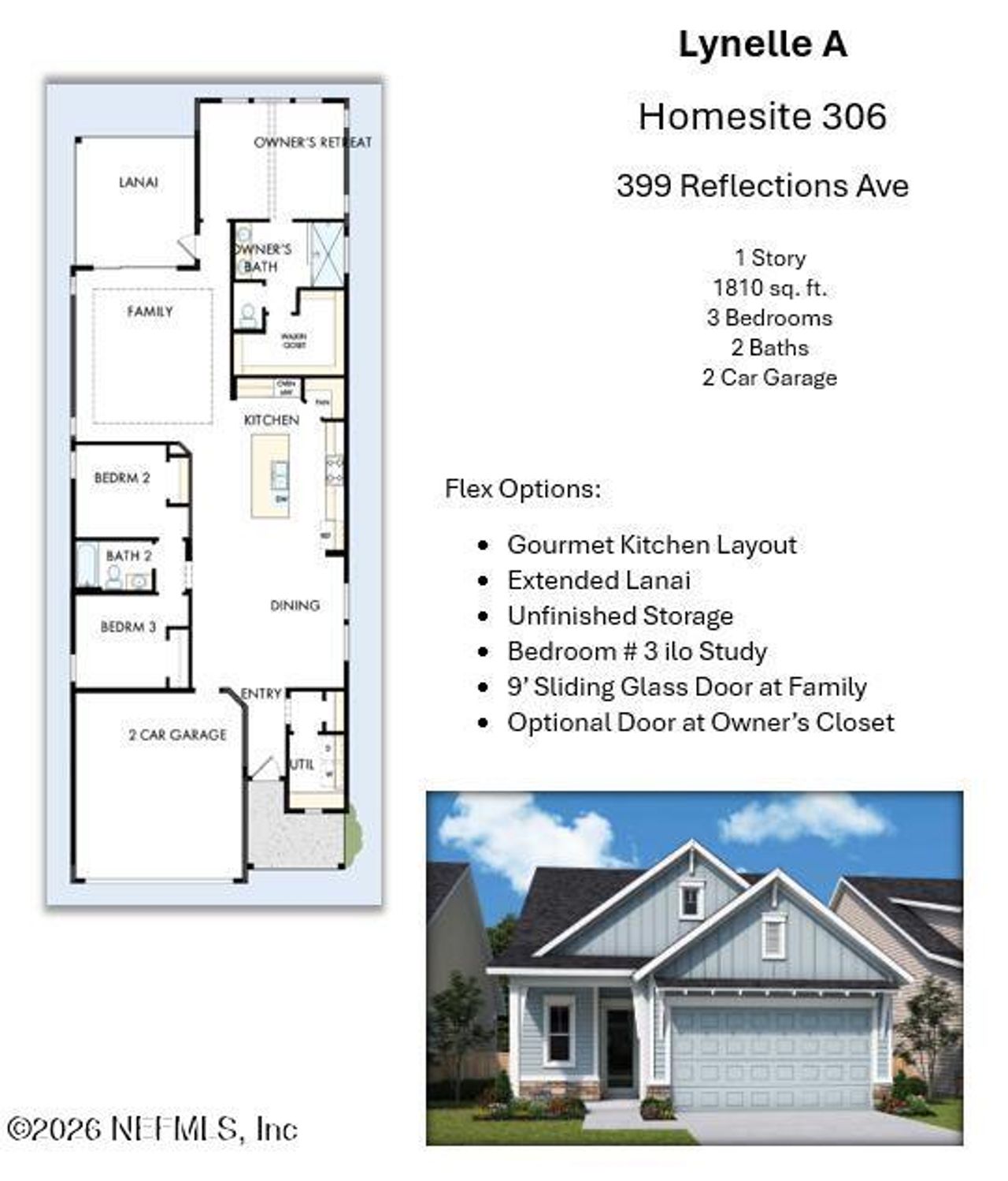 2D floor plan layout of this home in Reflections 40' Front Load, Ponte Vedra, FL (Image 2).