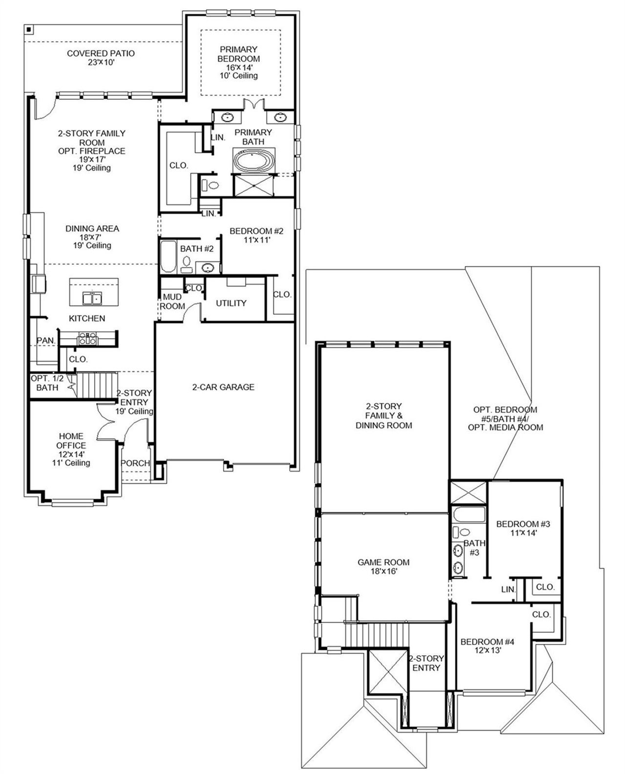 2D floor plan layout of this home in Parkside on the River West, Georgetown, TX (Image 2).