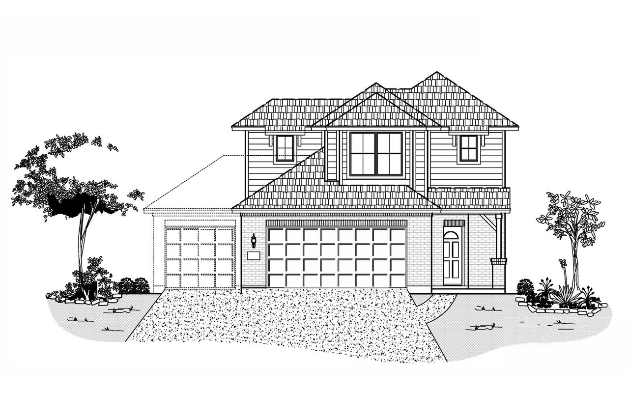 Representative exterior photo of a completed home built from the 1866 by Cyrene Homes in Cobblestone, Texas City, TX (Image 2). Representative exterior photo of a completed home built from the 1866 by Cyrene Homes in Cobblestone, Texas City, TX (Image 2).