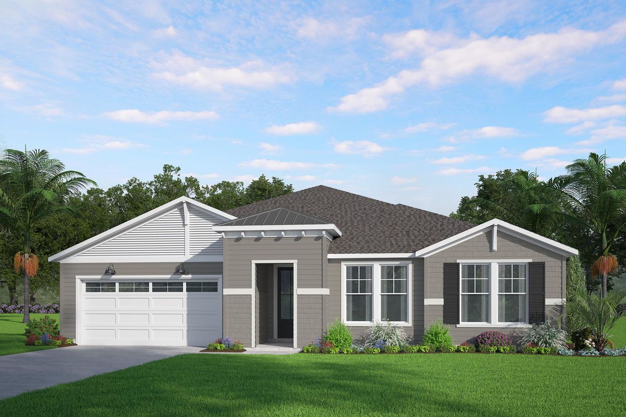 Representative exterior photo of a completed home built from the Ormond by Hunter Quinn Homes in Palm Coast Homes, Palm Coast, FL (Image 2). Representative exterior photo of a completed home built from the Ormond by Hunter Quinn Homes in Palm Coast Homes, Palm Coast, FL (Image 2).
