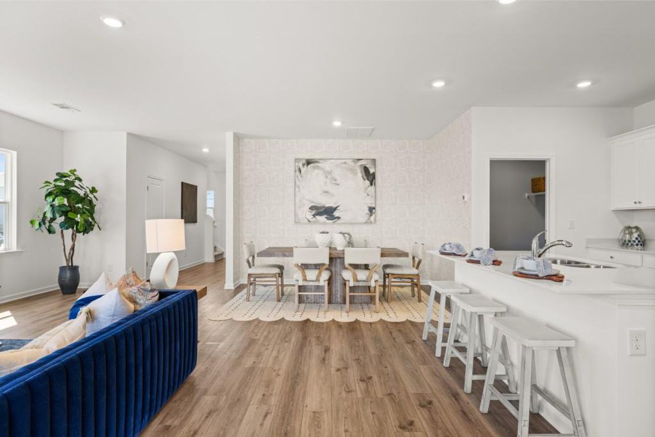 Furnished interior view inside a new home in Planter's Ridge: Fields at Planter's Ridge Two-Story, Kathleen (Image 2). Furnished interior view inside a new home in Planter's Ridge: Fields at Planter's Ridge Two-Story, Kathleen (Image 2).