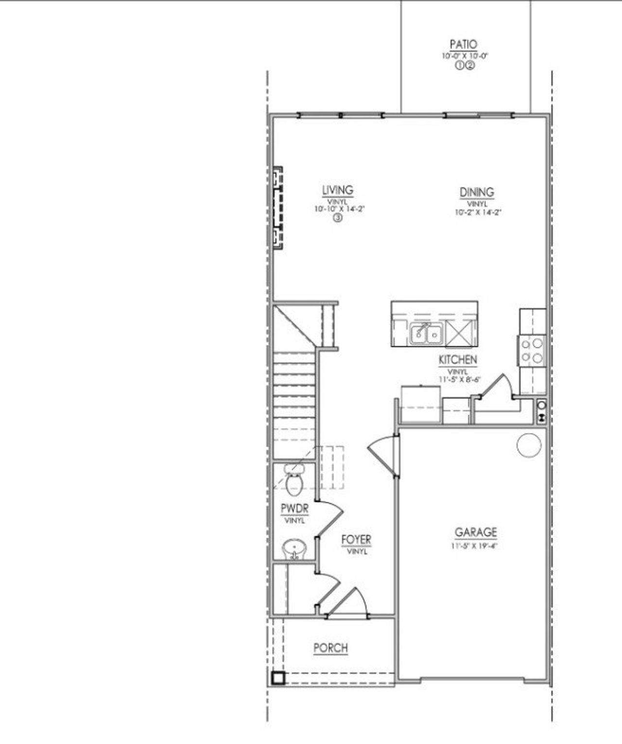 2D floor plan layout of this home in Meece Townhomes, Easley, SC (Image 2).