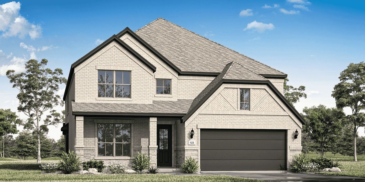 Representative exterior photo of a completed home built from the 4205 by Risland Homes in Wildflower Ranch, Justin, TX (Image 2). Representative exterior photo of a completed home built from the 4205 by Risland Homes in Wildflower Ranch, Justin, TX (Image 2).