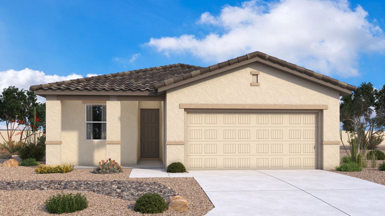 Representative exterior photo of a completed home built from the Sedona by DRB Homes in Magma Ranch, Florence, AZ (Image 2).