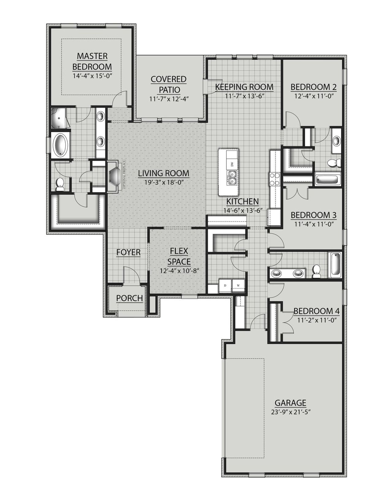 2D floor plan layout for the Carabelle III J by DSLD Homes in Iron Rock, Cantonment, FL (Image 2).