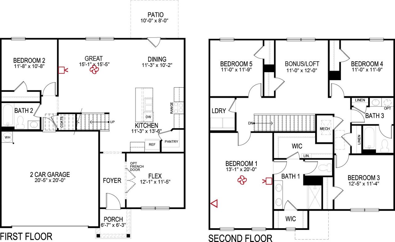 2D floor plan layout for the Hayden by D.R. Horton in Powell Meadows, Cleveland, TN (Image 2).