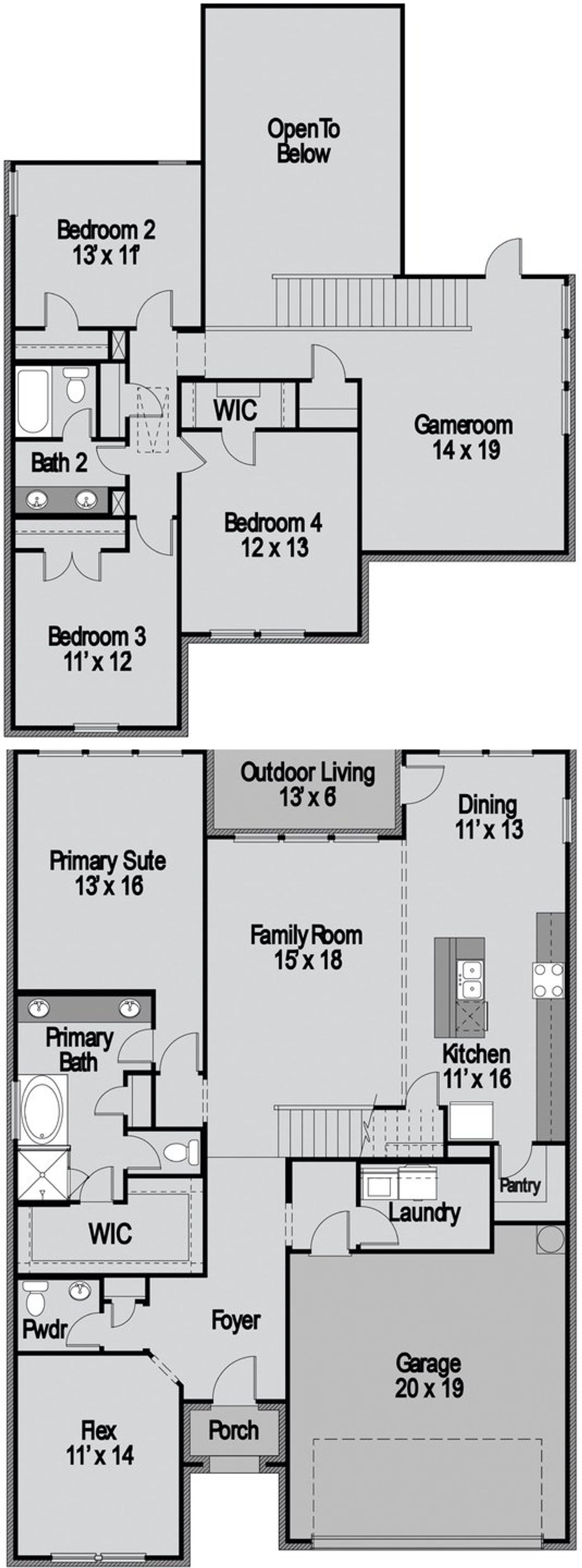 2D floor plan layout for the Nueces by UnionMain Homes in Elevon, Lavon, TX (Image 2). 2D floor plan layout for the Nueces by UnionMain Homes in Elevon, Lavon, TX (Image 2).