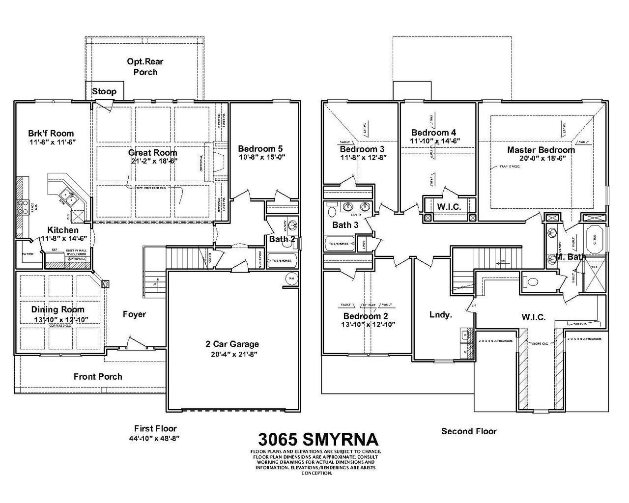 2D floor plan layout for the Smyrna II by Designer Homes of Georgia in Austin Heights, North Augusta, SC (Image 2).
