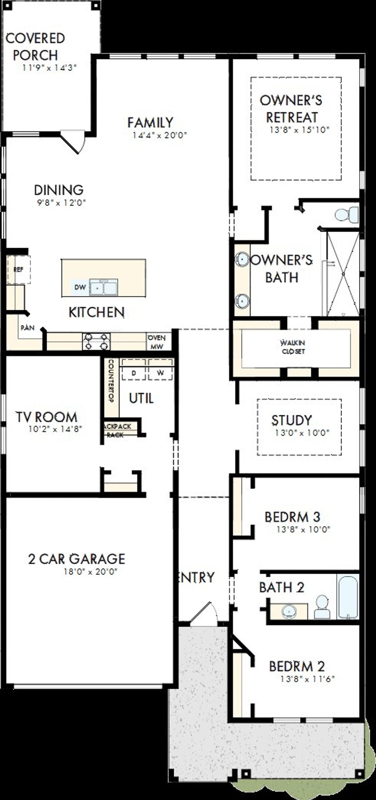 2D floor plan layout of this home in Mantua Point Classics, Van Alstyne, TX (Image 2). 2D floor plan layout of this home in Mantua Point Classics, Van Alstyne, TX (Image 2).