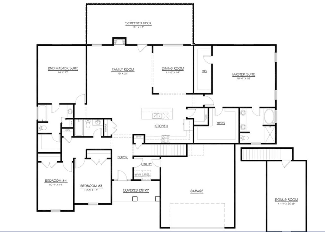 2D floor plan layout for the Pennington by D.R. Horton in Alder Pond, Campobello, SC (Image 2).