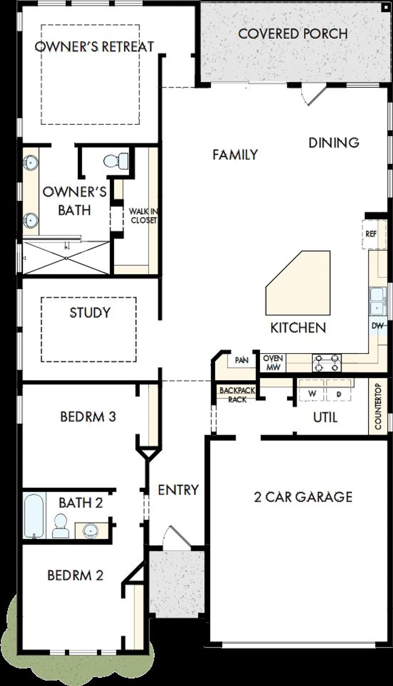 2D floor plan layout of this home in Tavolo Park Cottages, Fort Worth, TX (Image 2).