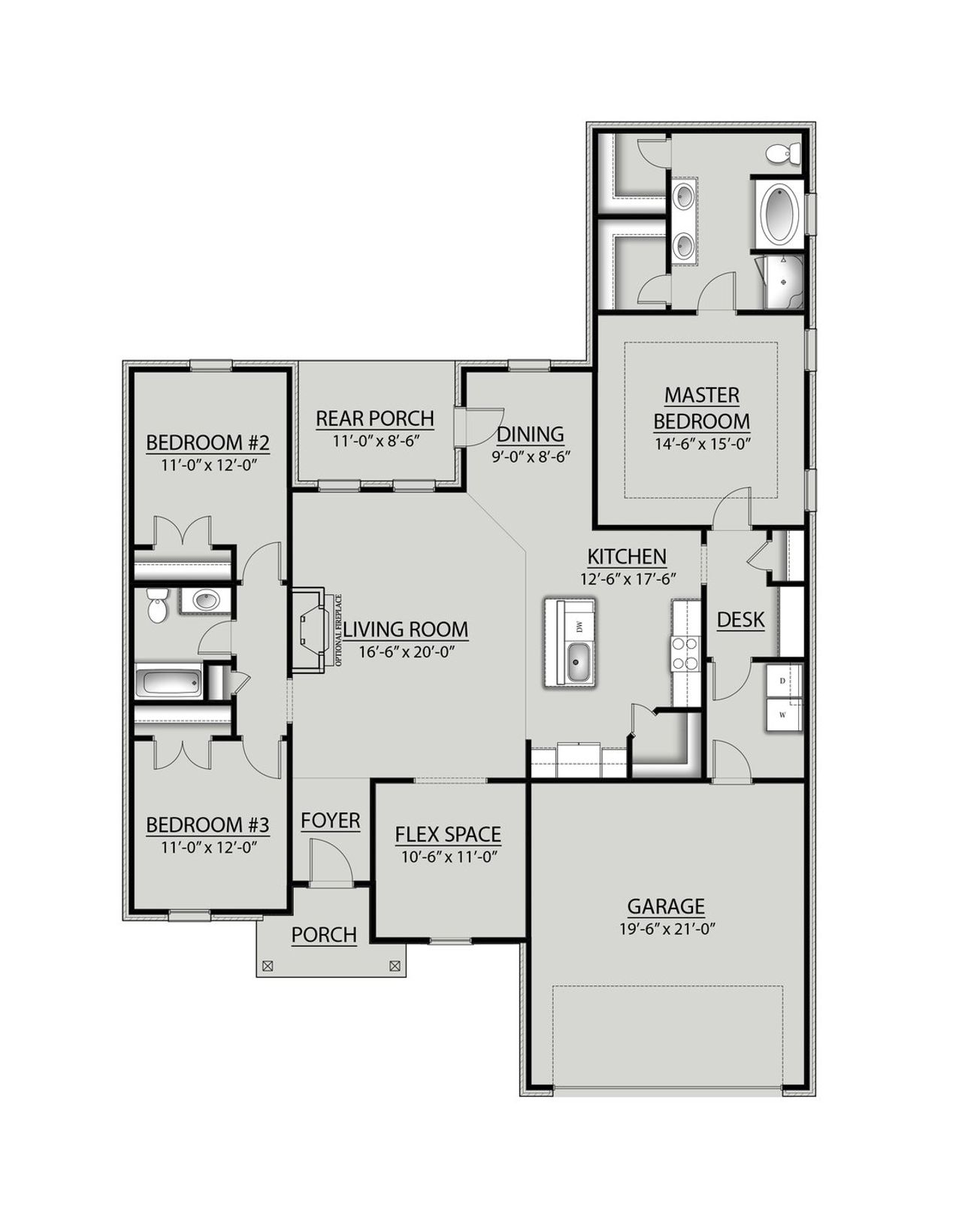 2D floor plan layout for the Roses V B by DSLD Homes in The Bluffs at Lafayette, Freeport, FL (Image 2).