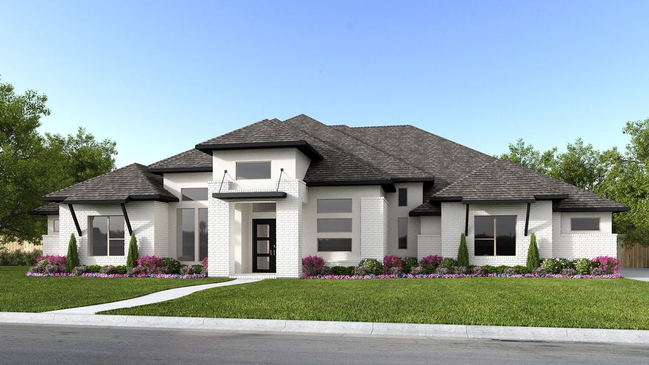 Representative exterior photo of a completed home built from the 4258A by Perry Homes in The Preserve at Elm Creek, New Braunfels, TX (Image 2).