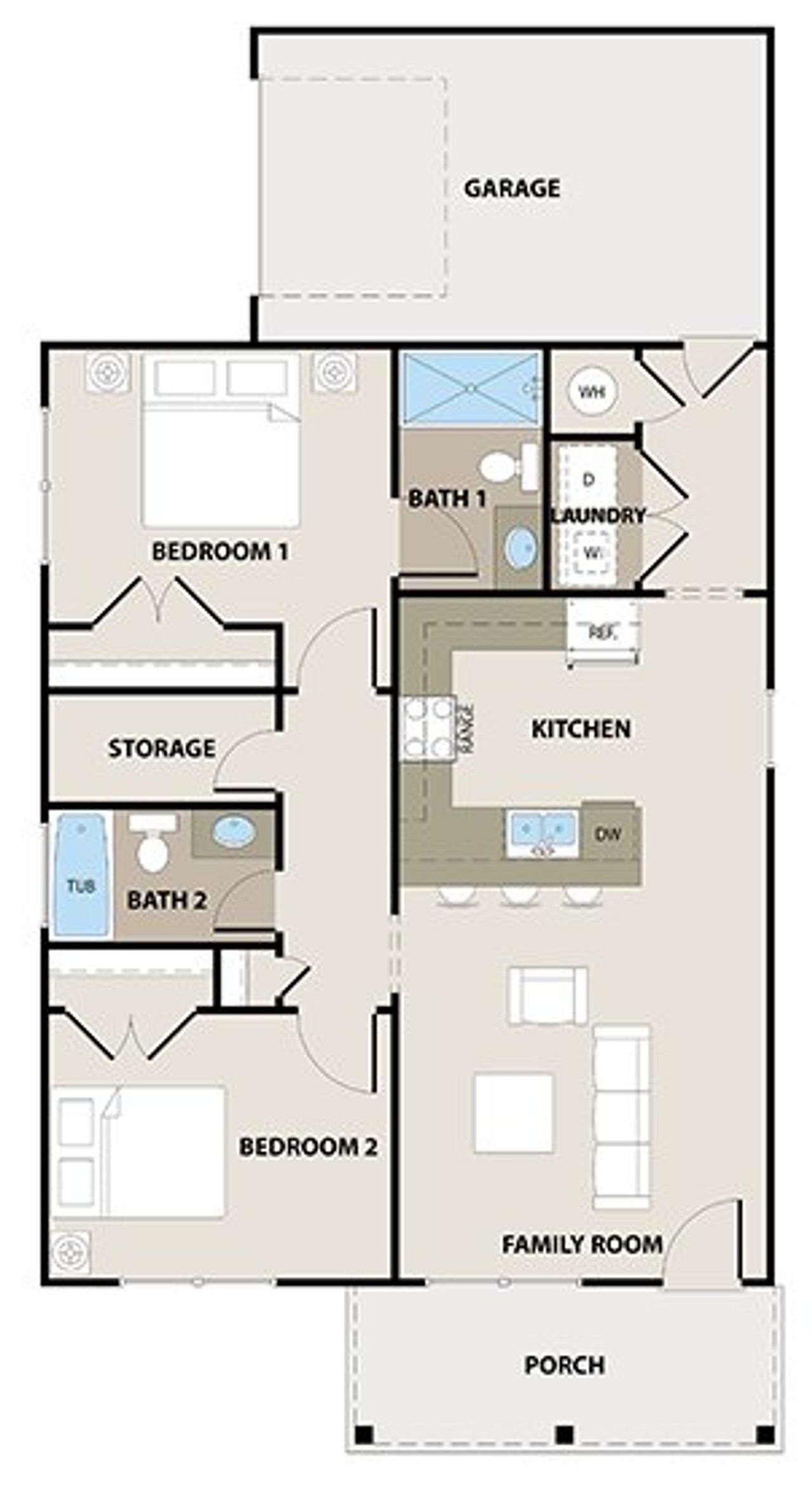 2D floor plan layout for the Ivan by Peachtree Building Group in The Cottages at East Lanier, Fayetteville, GA (Image 2).