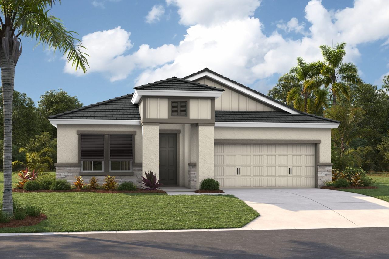 Representative exterior photo of a completed home built from the Heron II by Homes by WestBay in Star Farms at Lakewood Ranch, Lakewood Ranch, FL (Image 2).