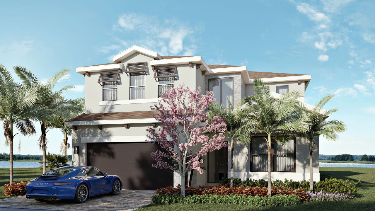Representative exterior photo of a completed home built from the Huntington Select by Akel Homes in Solana Bay at Avenir, Palm Beach Gardens, FL (Image 2). Representative exterior photo of a completed home built from the Huntington Select by Akel Homes in Solana Bay at Avenir, Palm Beach Gardens, FL (Image 2).