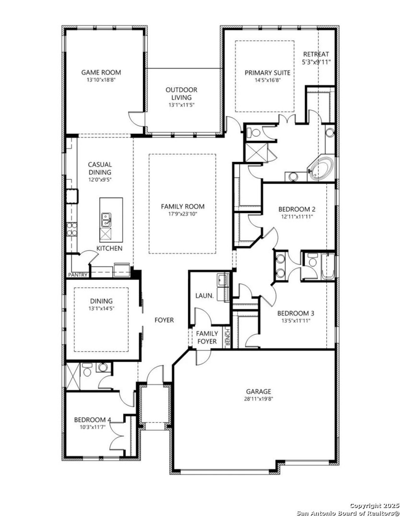 2D floor plan layout of this home in Haby Hill 60s, San Antonio, TX (Image 2).
