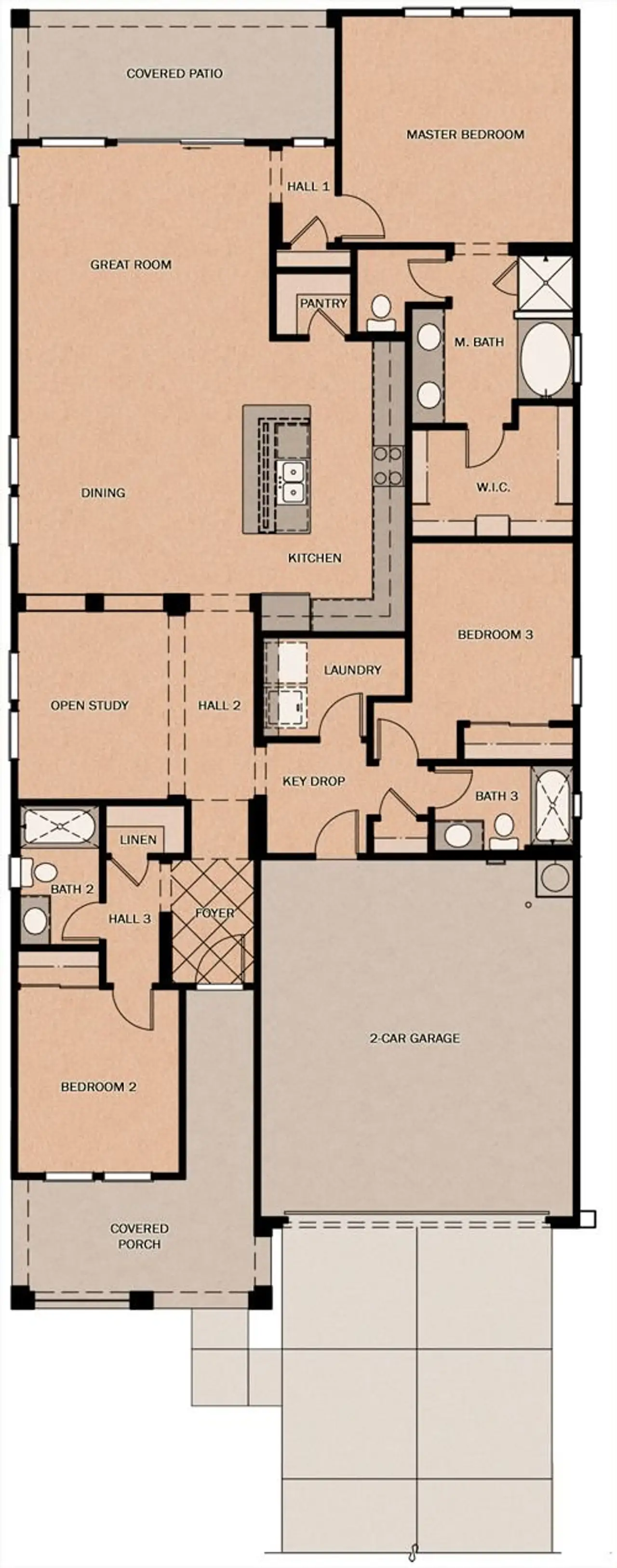 2D floor plan layout of this home in Calistoga at Promenade, San Tan Valley, AZ (Image 2).