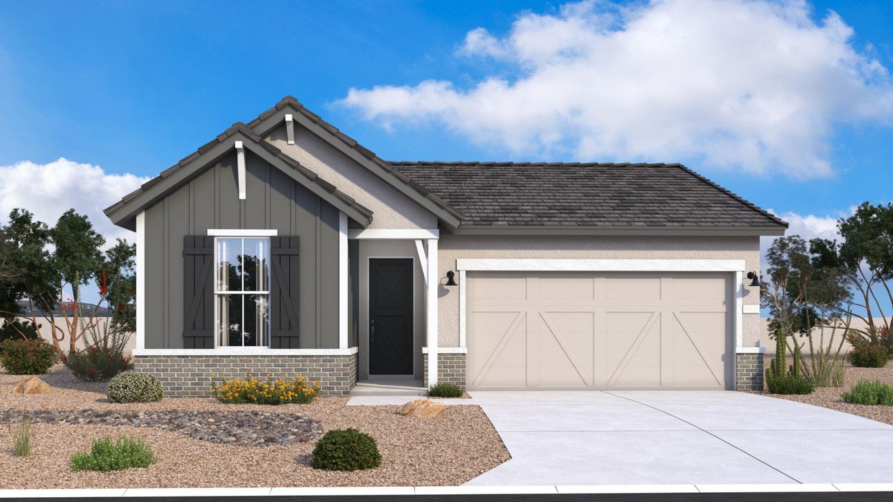 Front exterior of a new home in Apache Farms, Buckeye, AZ, highlighting curb appeal (Image 2).