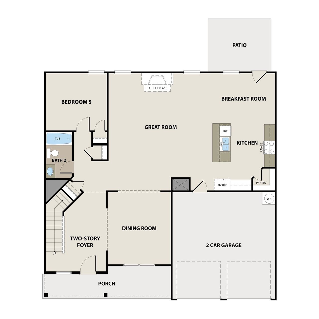 2D floor plan layout of this home in Tranquil South, Hinesville, GA (Image 2).