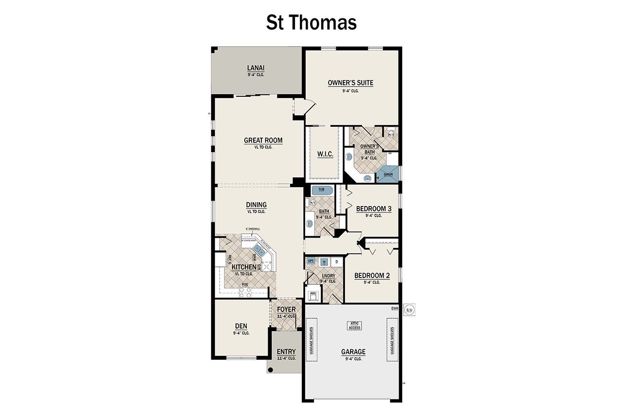 2D floor plan layout for the St. Thomas by Medallion Home in Inspiration at Watercolor Place, Bradenton, FL (Image 2). 2D floor plan layout for the St. Thomas by Medallion Home in Inspiration at Watercolor Place, Bradenton, FL (Image 2).
