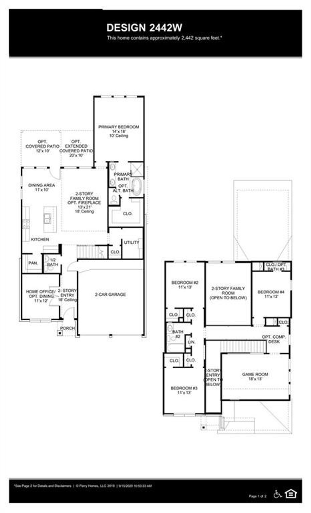 2D floor plan layout of this home in Avondale 45', Fate, TX (Image 2).