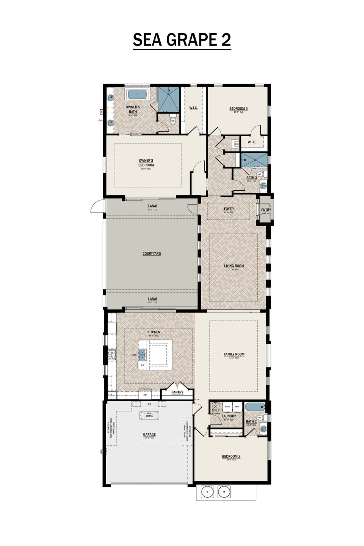 2D floor plan layout for the Sea Grape 2 by Medallion Home in Aqua Single Family Homes, Bradenton, FL (Image 2). 2D floor plan layout for the Sea Grape 2 by Medallion Home in Aqua Single Family Homes, Bradenton, FL (Image 2).