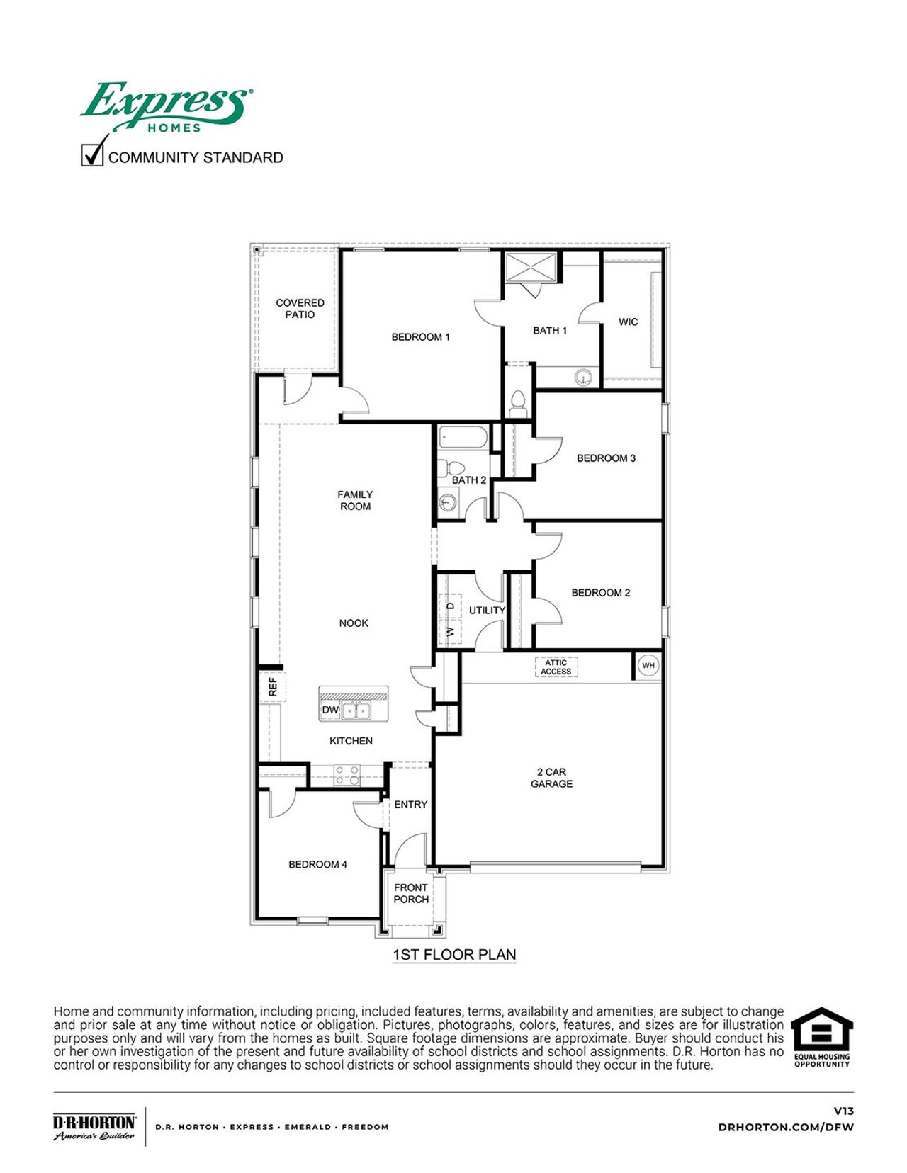 2D floor plan layout for the Express/Settlers Glen by D.R. Horton in Saddlebrook, Waxahachie, TX (Image 2).
