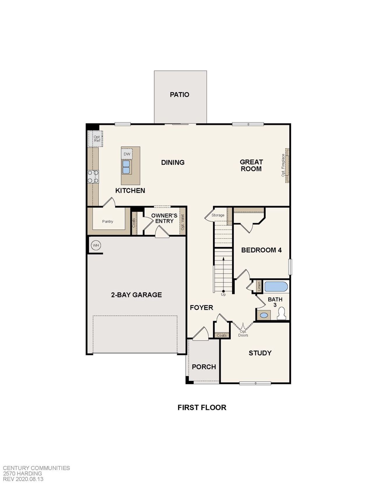 2D floor plan layout of this home in Blue Sky Meadows, Monroe, NC (Image 2).