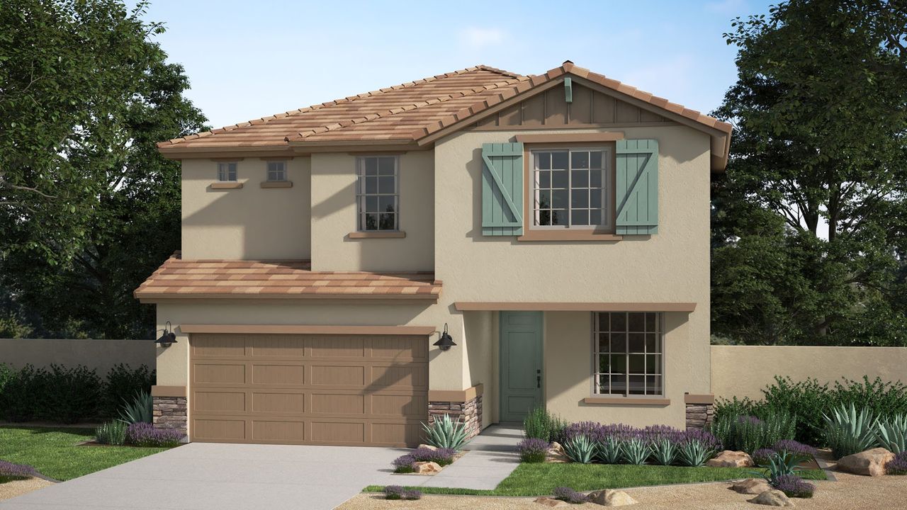 Representative exterior photo of a completed home built from the Aspen by Risewell Homes in Sunrise, Surprise, AZ (Image 2). Representative exterior photo of a completed home built from the Aspen by Risewell Homes in Sunrise, Surprise, AZ (Image 2).