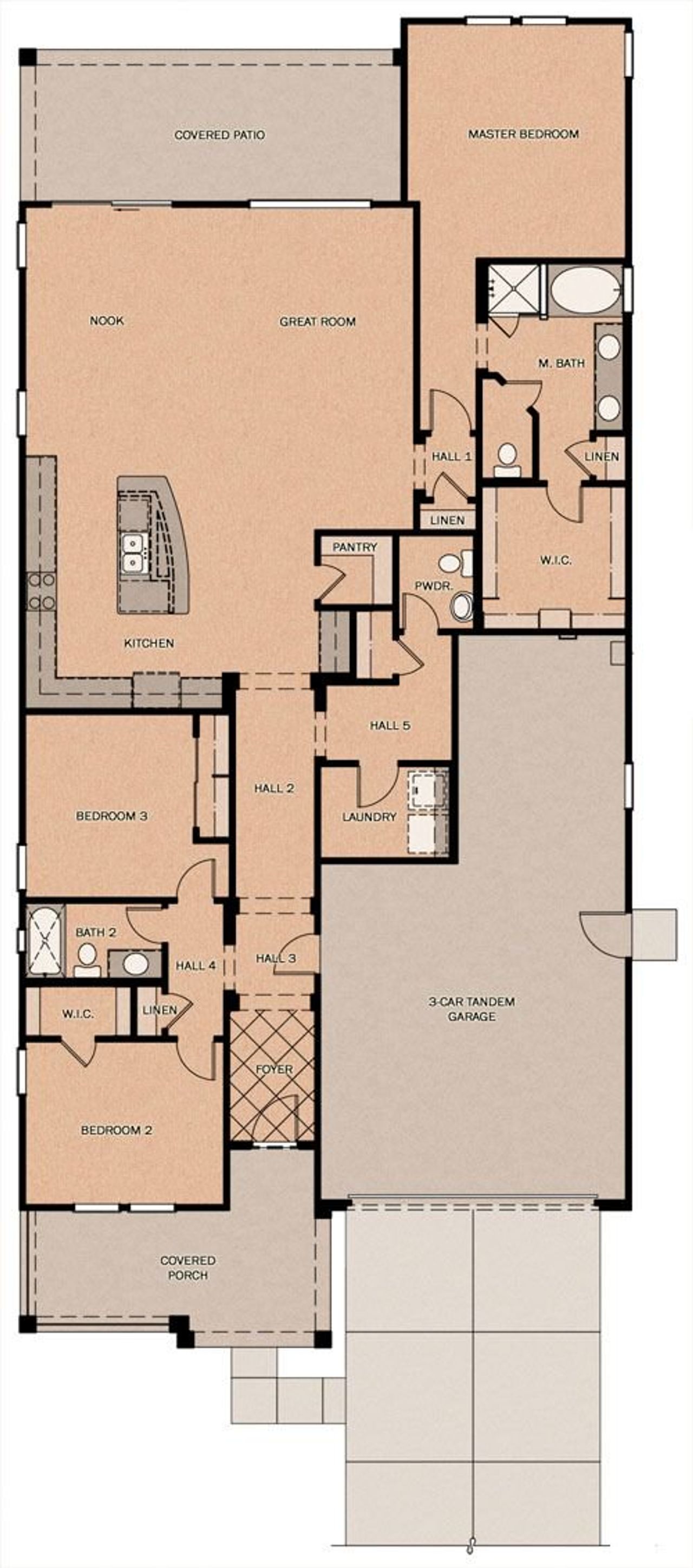 2D floor plan layout of this home in Orchard at Barney Farms, Queen Creek, AZ (Image 2).