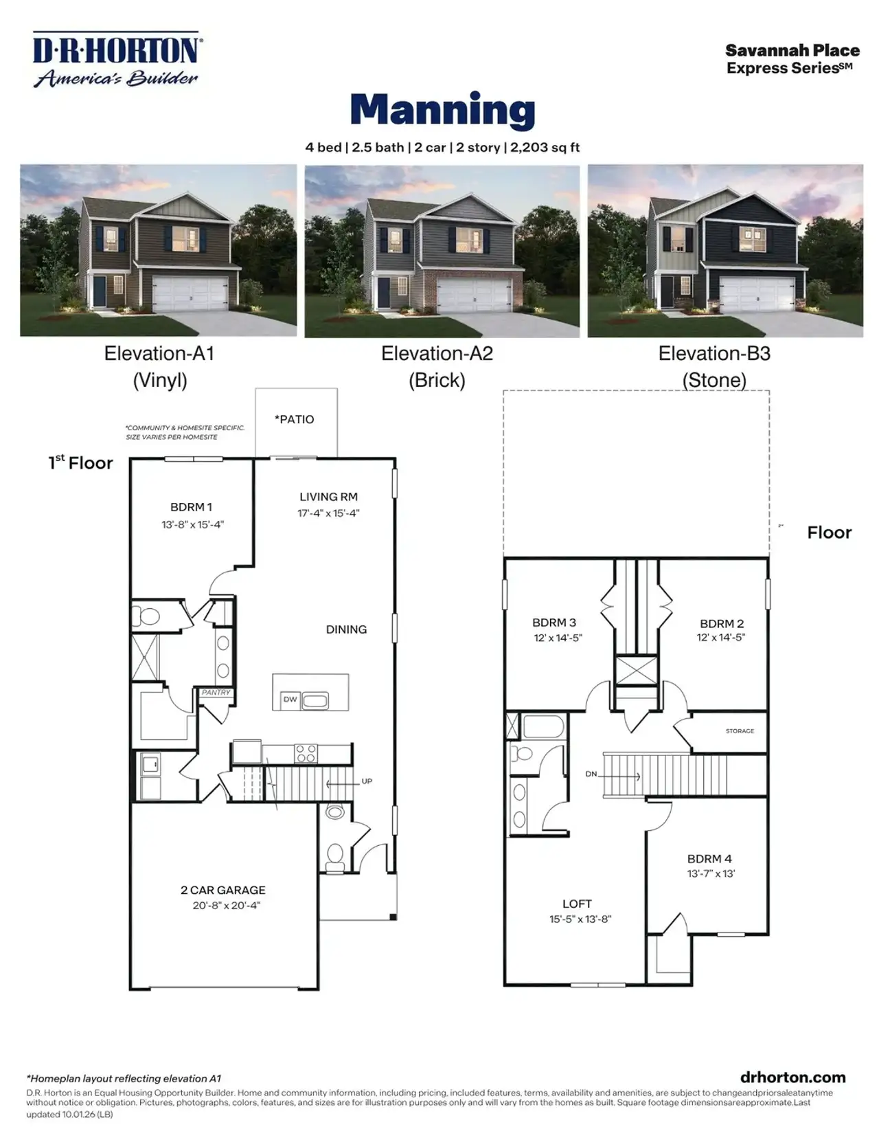 2D floor plan layout for the Manning - Express by D.R. Horton in Savannah Place, Wilson, NC (Image 2).