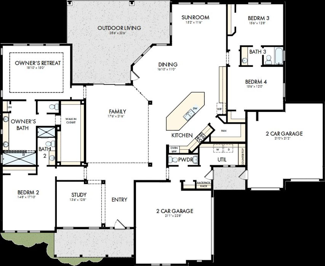 2D floor plan layout of this home in Leander Estates, Leander, TX (Image 2).