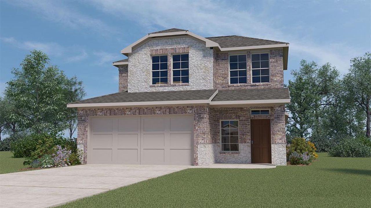 Front exterior of a new home in Cartwright Ranch, Crandall, TX, highlighting curb appeal (Image 2). Front exterior of a new home in Cartwright Ranch, Crandall, TX, highlighting curb appeal (Image 2).