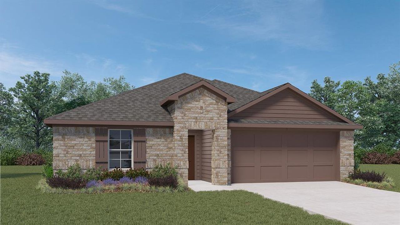 Front exterior of a new home in Stonewyck Farms, Ennis, TX, highlighting curb appeal (Image 2).